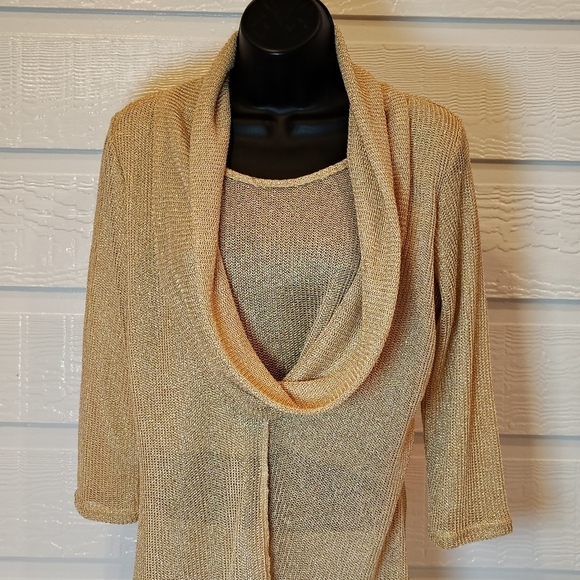 Coco Bianco Sweaters - Coco Bianco Women's Small Gold Metallic Cowl Neck Sweater Y2K Grail Art To Wear